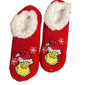 The grinch slipper socks red
